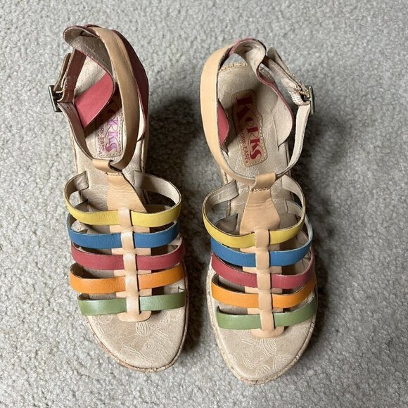 Korks Kork Ease Size 9 Sandals Womens Rainbow Open Toe Strappy Wedge Heel - Picture 5 of 10